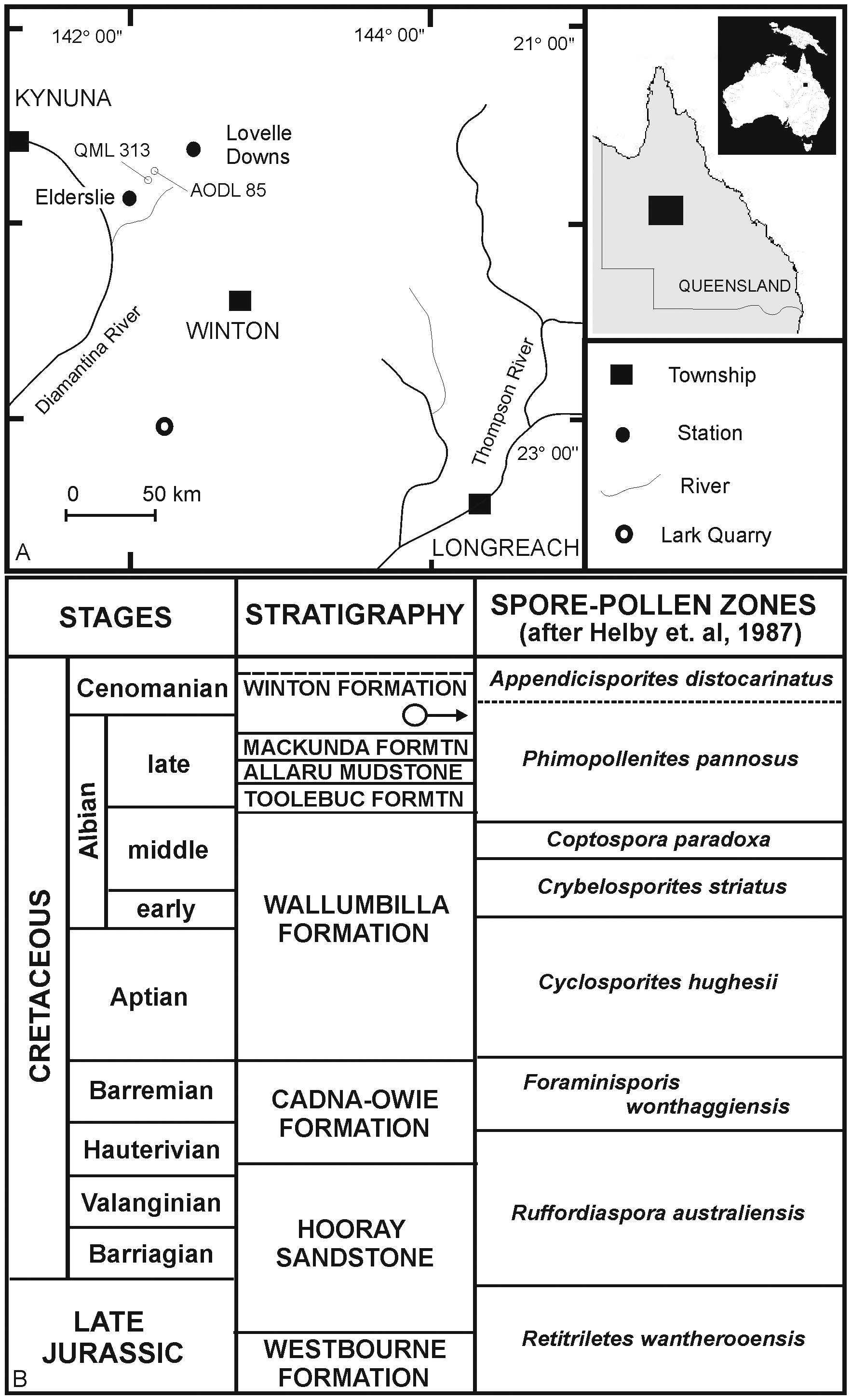 Figure 1. Locality Map and Stratigraphy.