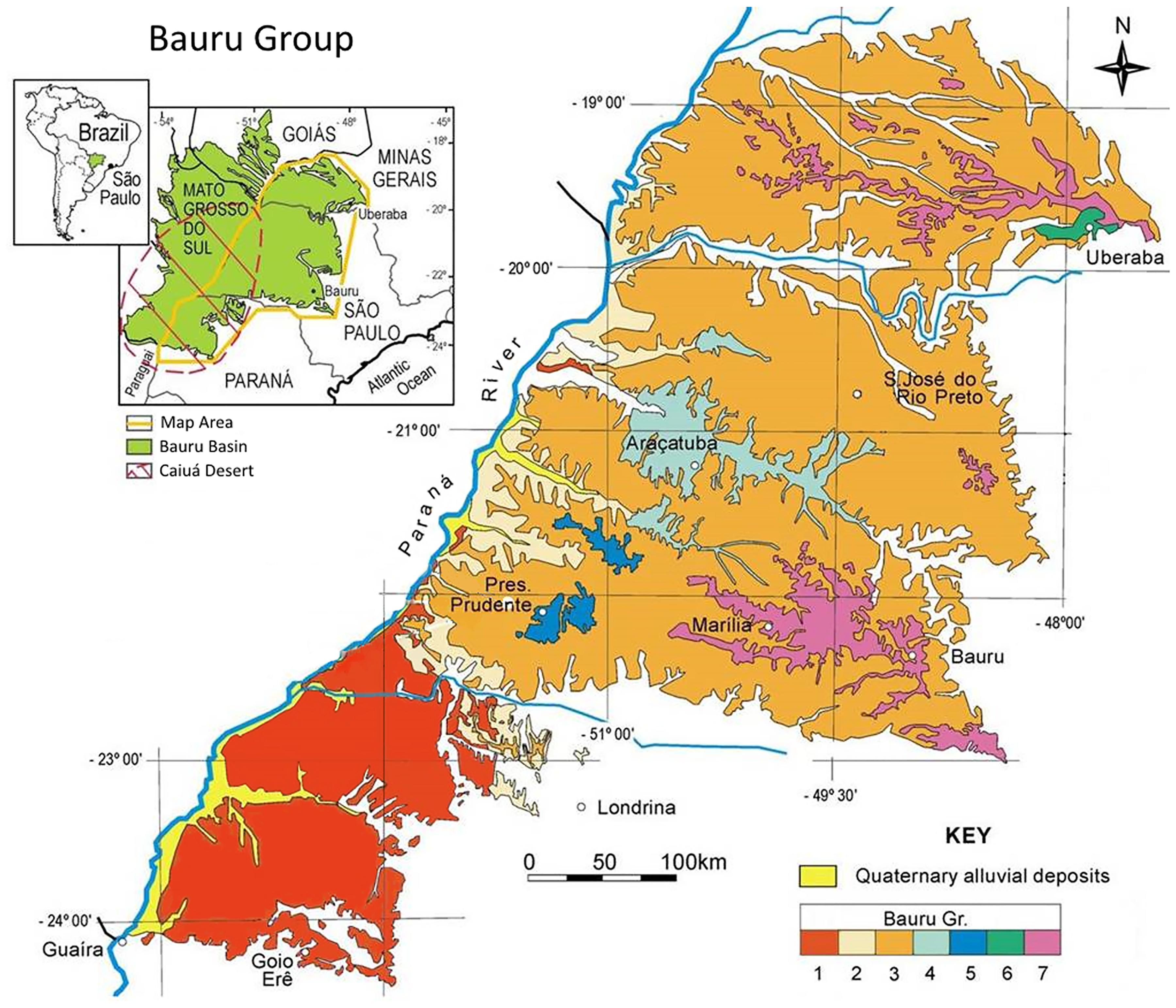 Fig 1. Map showing the location of the Bauru Group (modified from Fernandes et al ., 2007).
