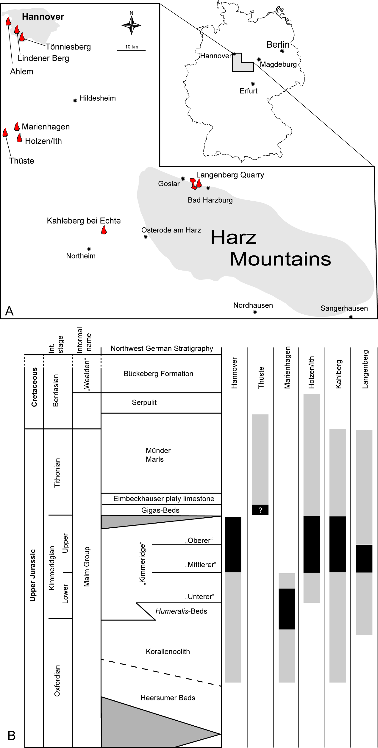 Fig 1. Localities and stratigraphy.