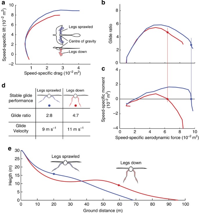 Figure 2: Velocity-averaged aerodynamic performance of sprawled and legs down configurations.