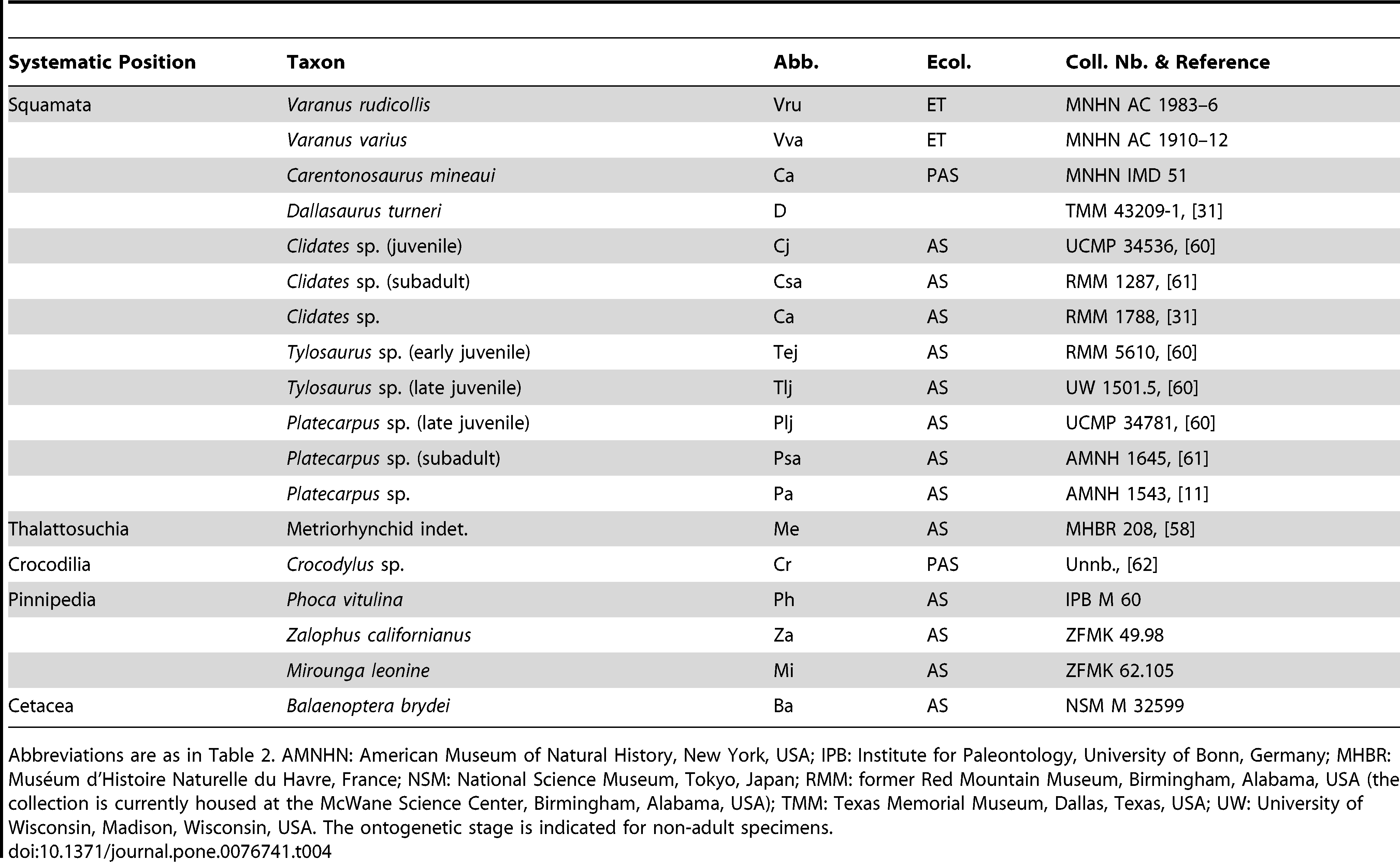 Table 4. Comparative rib material analyzed.