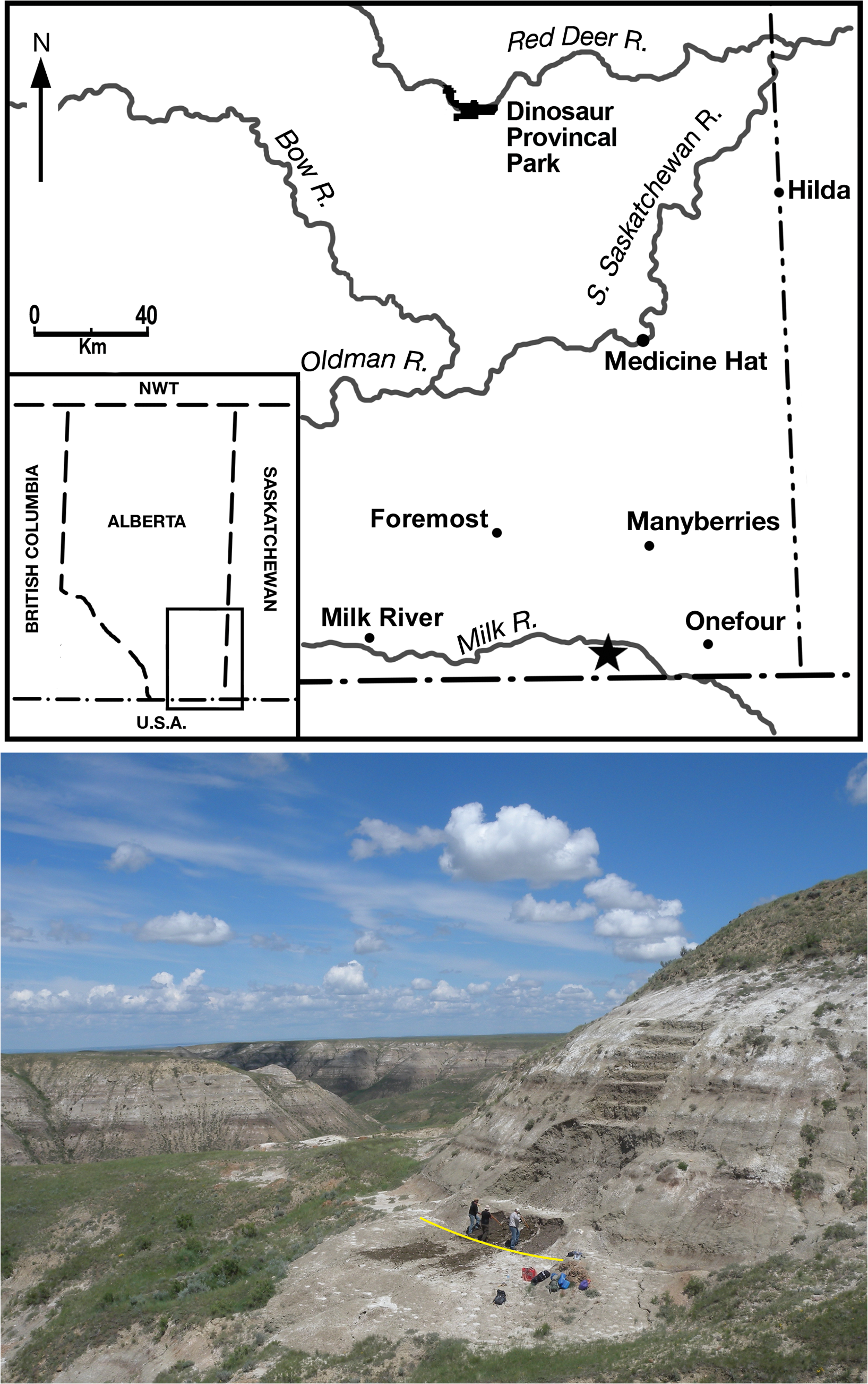 Fig 1. Location and quarry for Wendiceratops pinhornensis gen. et sp. nov.